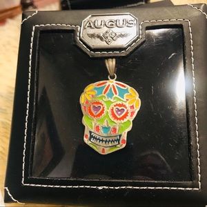 Augus Sugar Skull Charm on Leather necklace